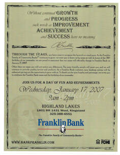 Franklin Bank Grand Re-opening Invitation, Original