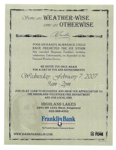 Franklin Bank Grand Re-opening Invitation, Reschedule