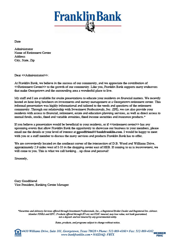Franklin Bank B-to-B Sales Letter
