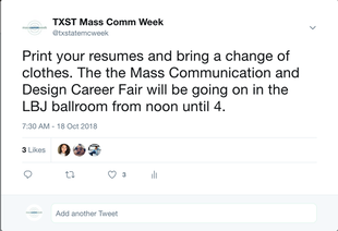 Mass Comm Week Career Fair Tweet