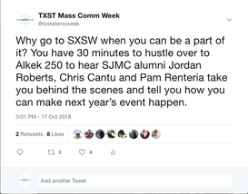 Mass Comm Week SXSW Session Tweet